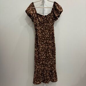 Lulu's Brown Floral Midi Dress